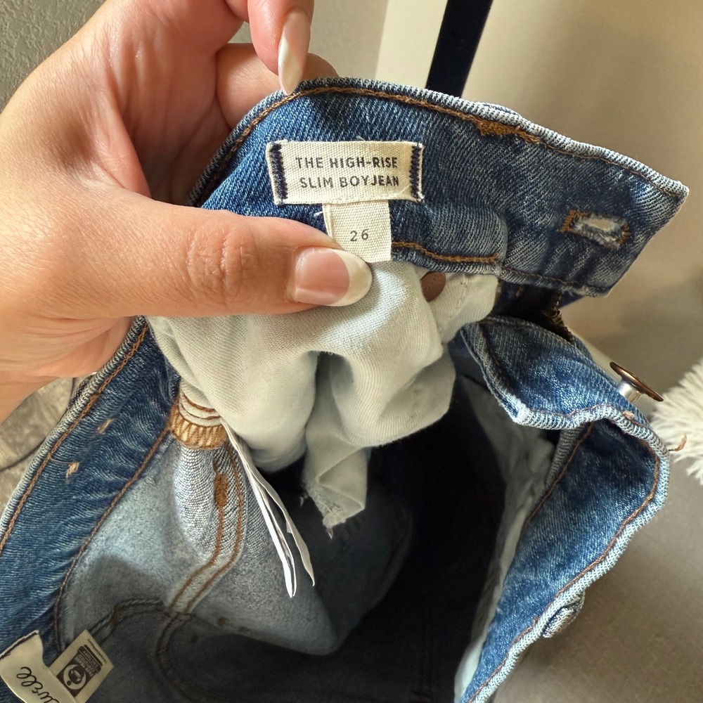 Madewell High Rise Slim Boyjean Crop‎ Fray Hem Denim Jeans Light Wash Size 26 - Picture 6 of 11